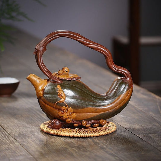 紫砂壶原矿红泥粉浆南瓜提梁壶仿生器紫砂茶壶雨中砂茶具