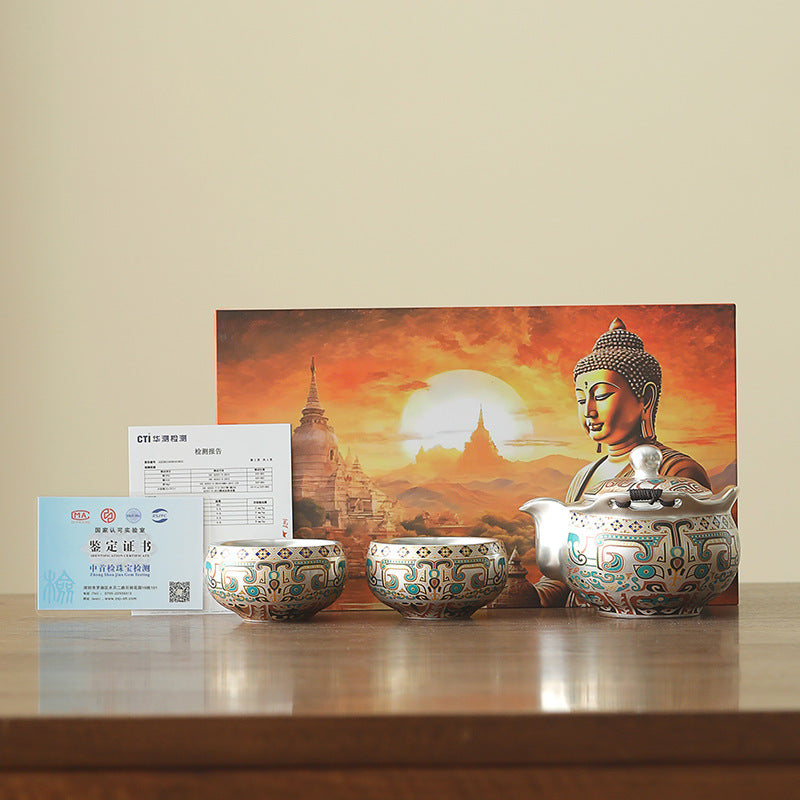 銀茶具中式饕餮紋鎏銀手抓壺高檔復古功夫茶具