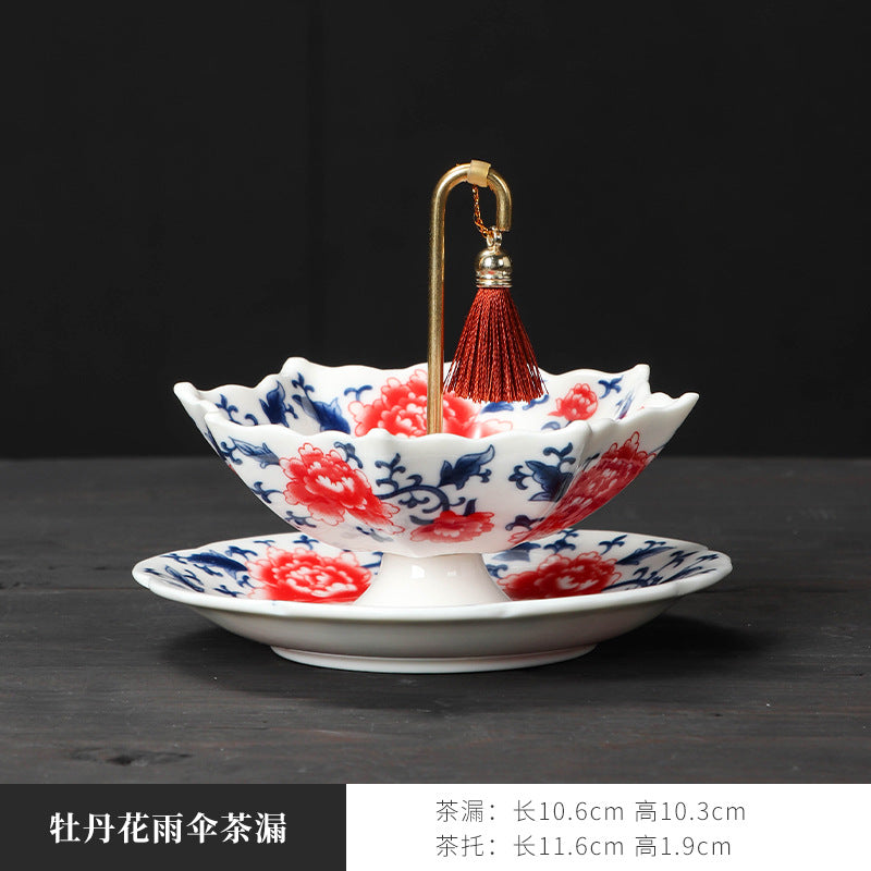 雨傘茶漏功夫茶具配件陶瓷過咖啡濾器茶隔擺件