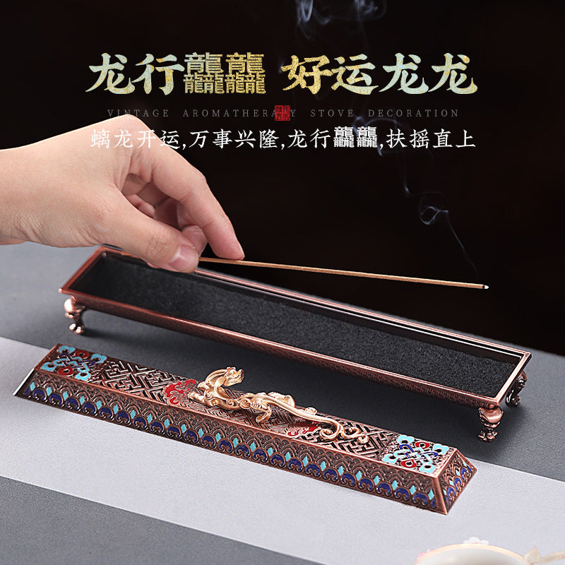 祥龍吐珠銅合金香爐臥香爐家用室內線香爐臥香盒香插檀香爐擺件