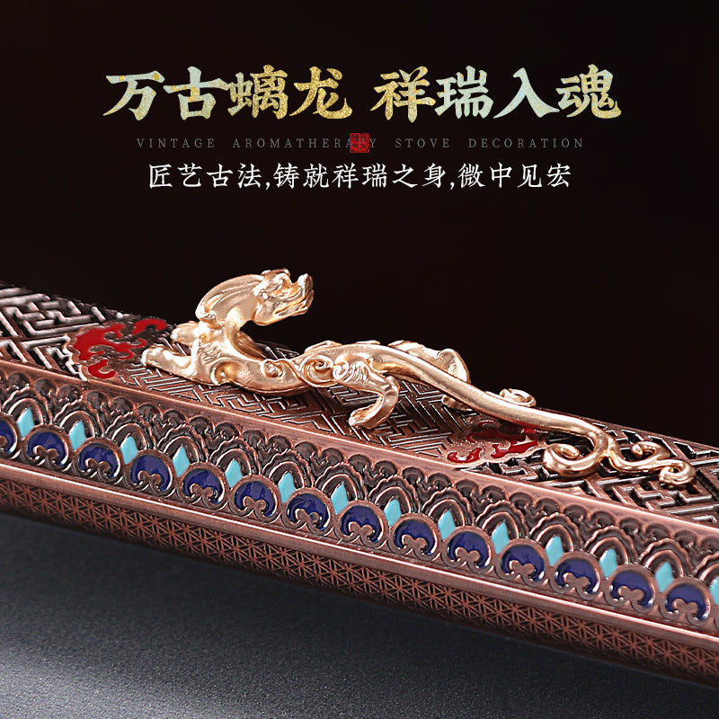 祥龍吐珠銅合金香爐臥香爐家用室內線香爐臥香盒香插檀香爐擺件
