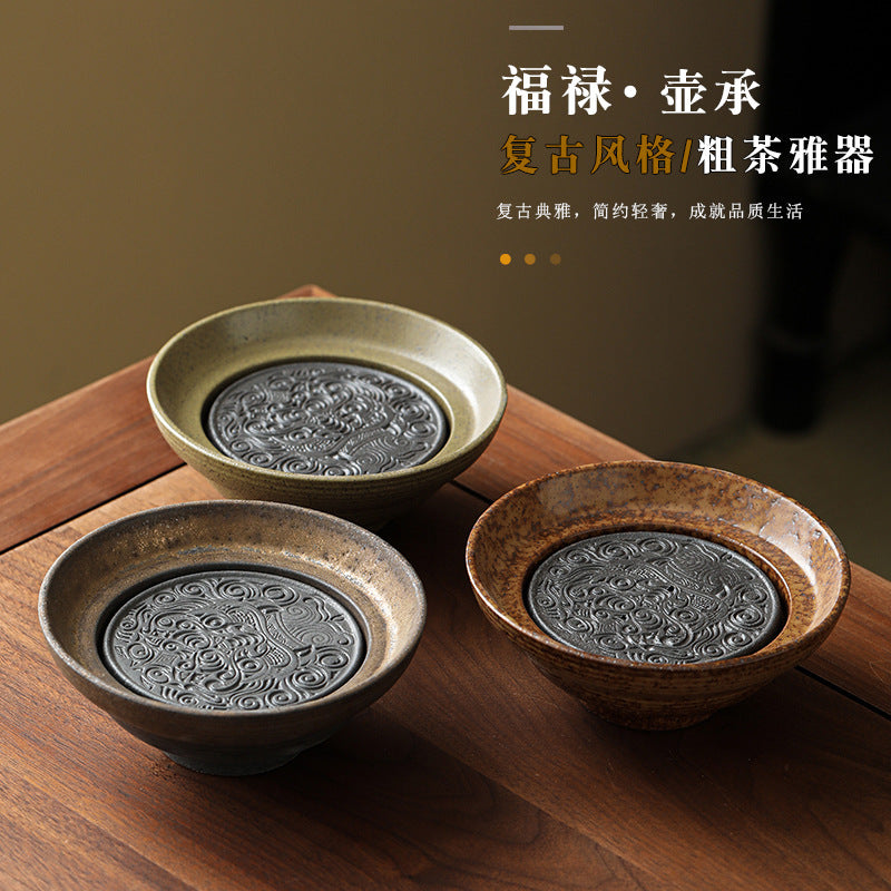 藤編壺墊粗陶壺承儲水式幹泡臺紫砂壺茶壺底座壺托茶具