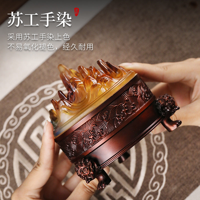 三足狻猊琉璃博山爐黃銅家用室內臥室盤香熏香器蘇工手染茶道