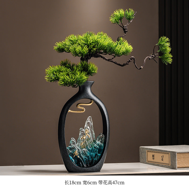新中式迎客松花瓶家用裝潢擺件喬遷禮品