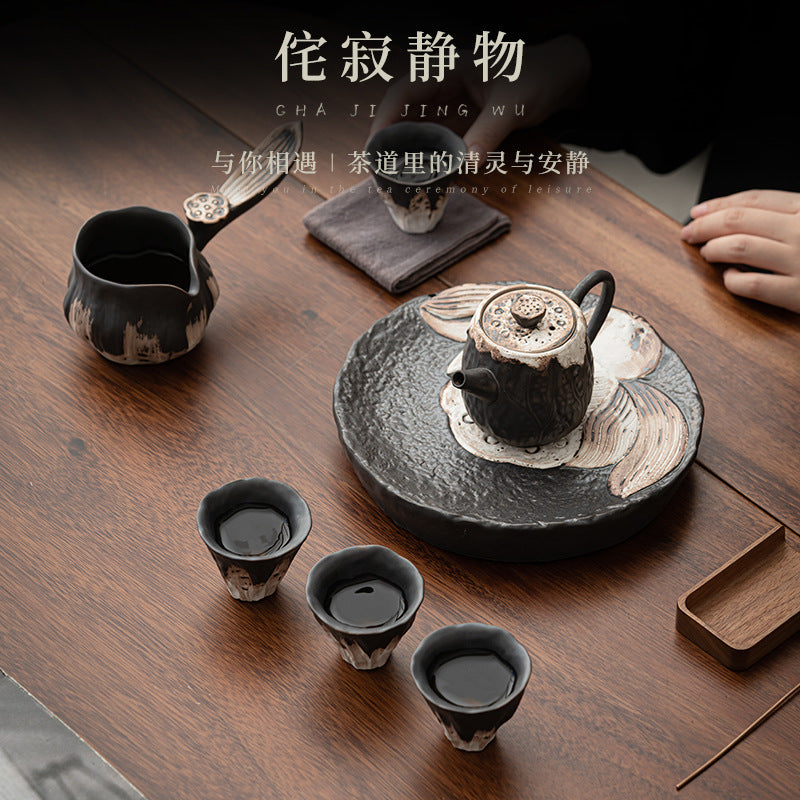 侘寂靜物蓮語粗陶功夫茶具套裝家用復古整套實用商務伴手禮