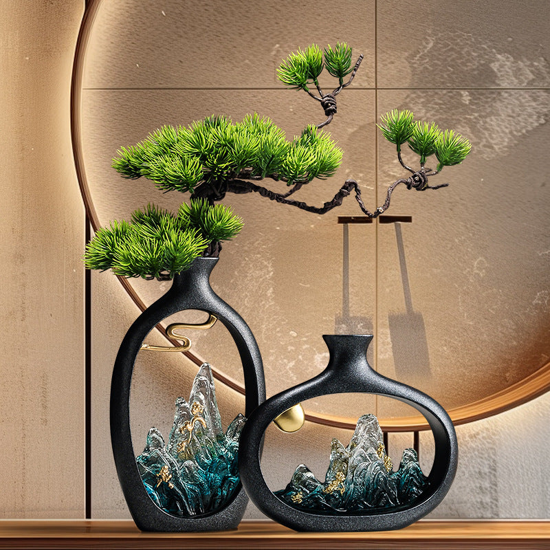 新中式迎客松花瓶家用裝潢擺件喬遷禮品