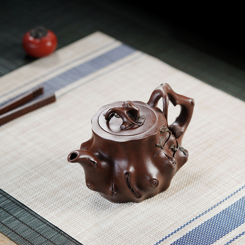 紫砂仿老壺高檔復古壽桃樹樁紫砂壺老紫泥壺茶器功夫茶具