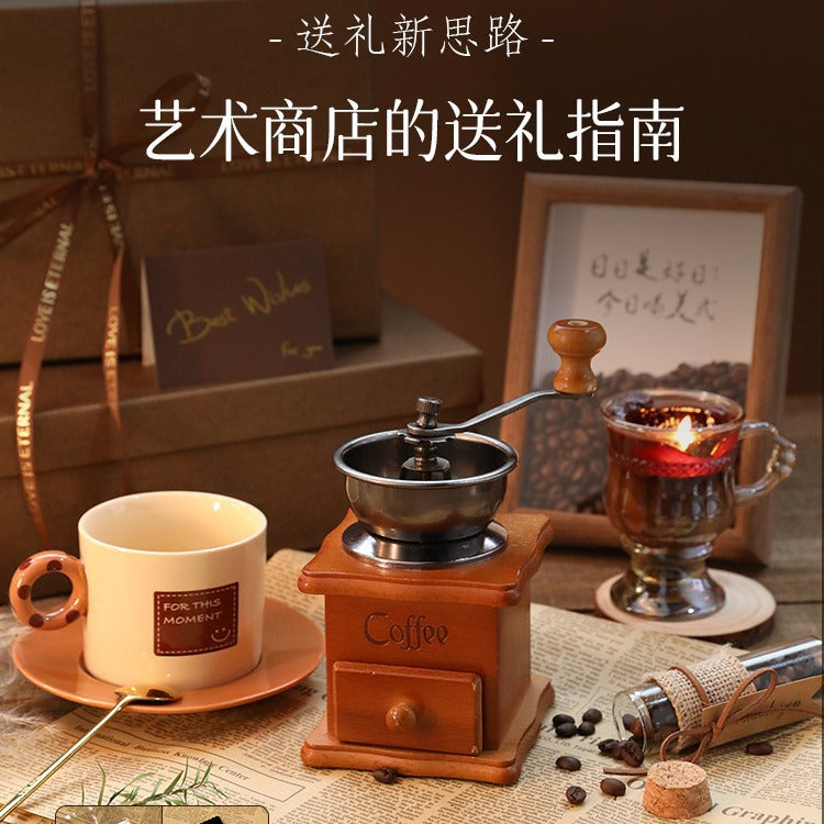 手搖原木磨豆機手磨咖啡機禮盒組合生日禮物