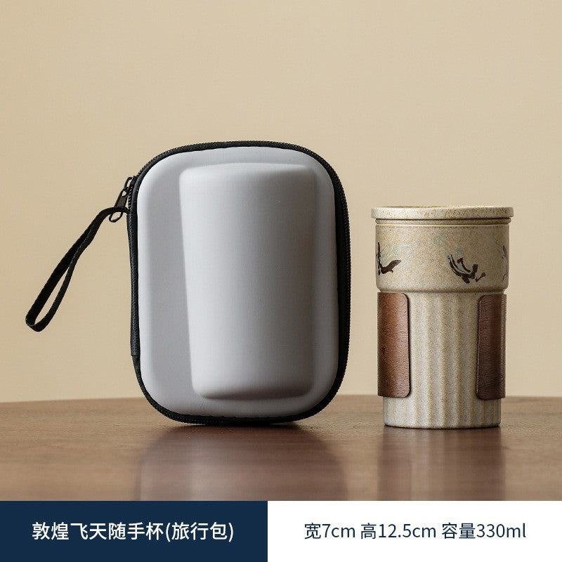 陶瓷马克杯 茶水分離 泡茶杯 帶蓋子 勞動室水杯