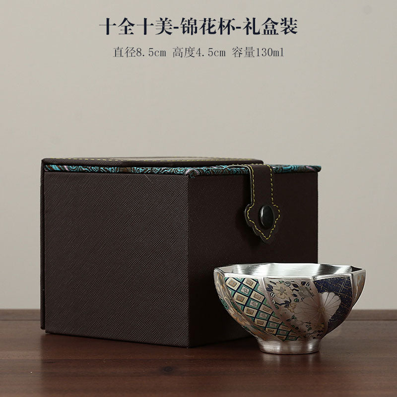 故宮文創高檔主人杯單杯鎏銀陶瓷茶杯