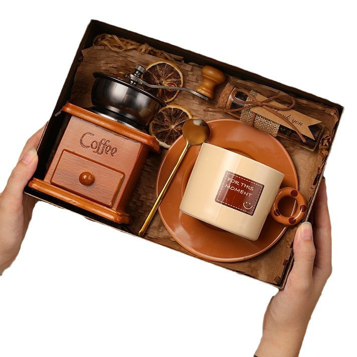 手搖原木磨豆機手磨咖啡機禮盒組合生日禮物