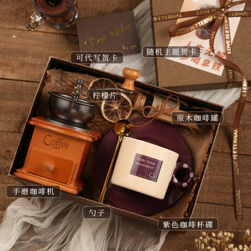 手搖原木磨豆機手磨咖啡機禮盒組合生日禮物