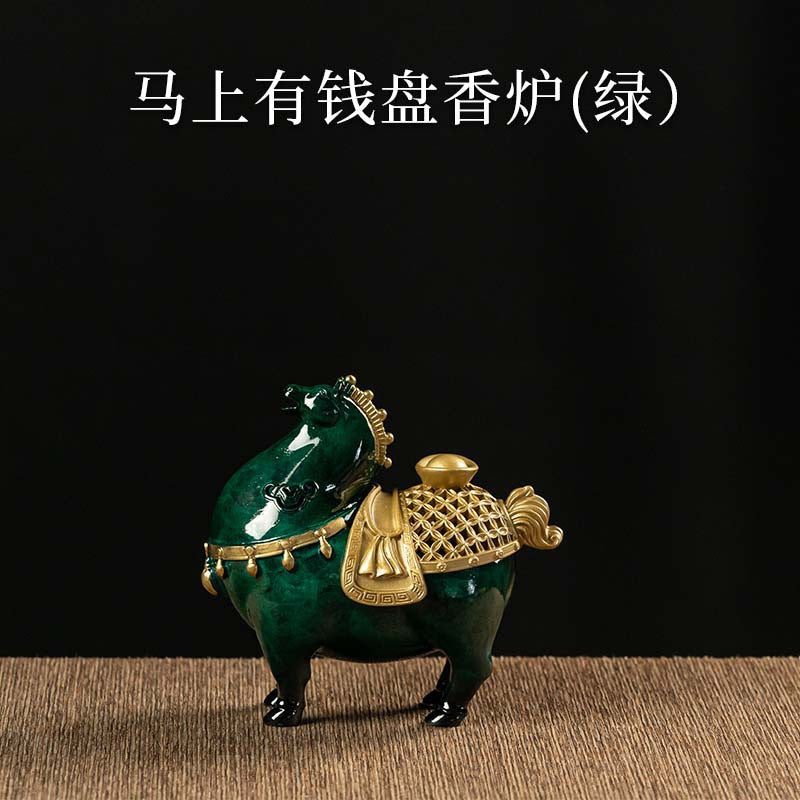 馬上有钱 创意盤香爐 家用室內茶道香熏爐擺件 香插盤托 檀香沉香熏香