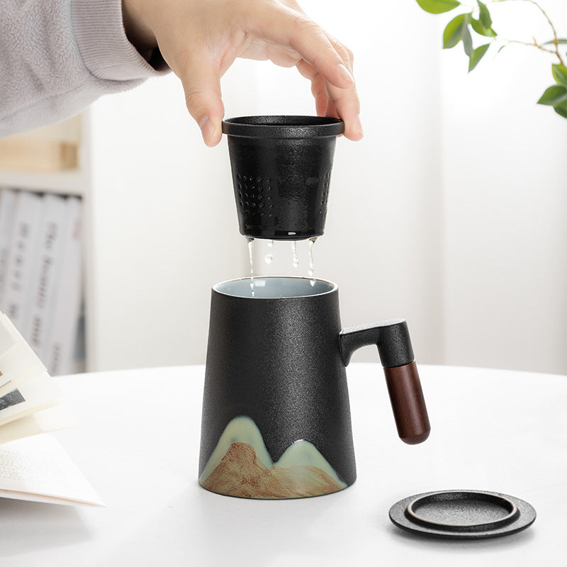 高檔個人專用茶水分離大容量帶蓋陶瓷茶道杯