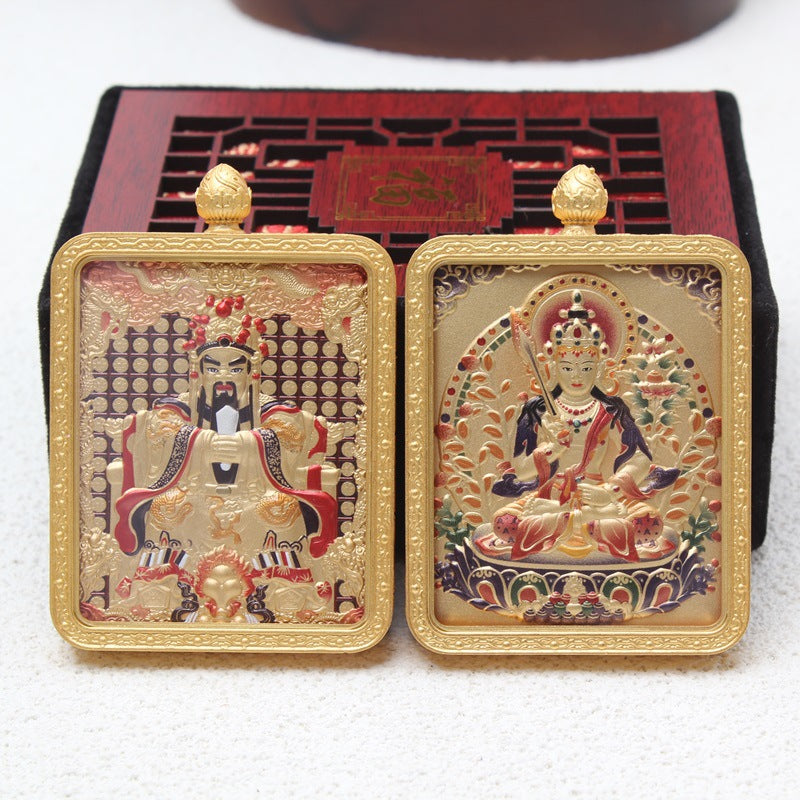 龍五爺唐卡吊墜黃銅鎏金五爺八大守護神雙面立體唐卡吊墜掛件墜子