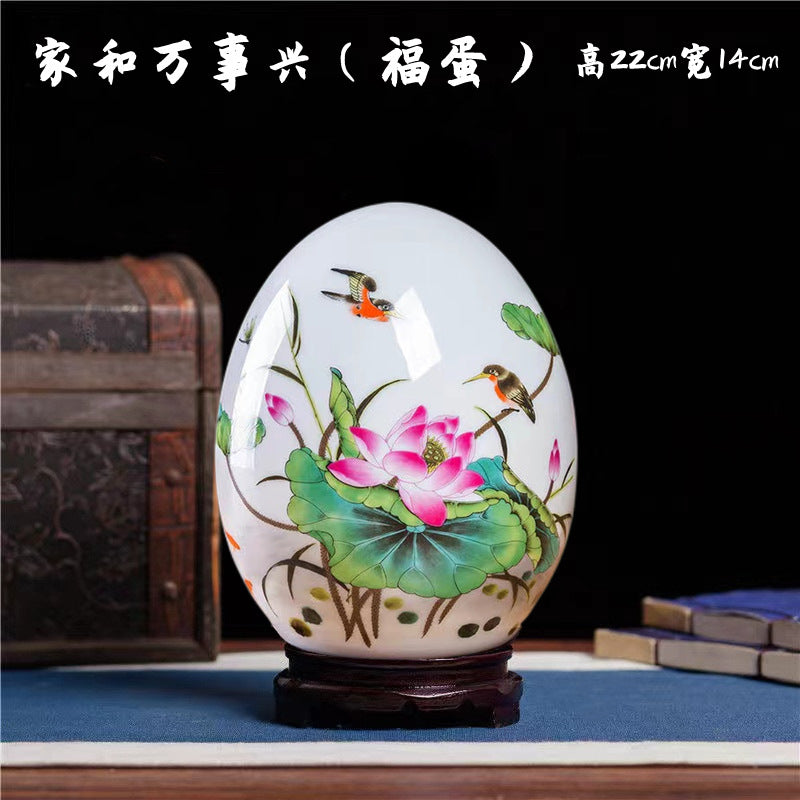 现代新中式客厅家居装饰品摆件创意陶瓷鸡蛋工艺品书房博古架摆设