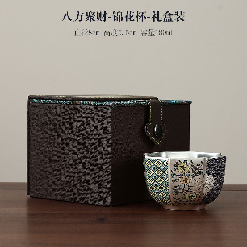 故宮文創高檔主人杯單杯鎏銀陶瓷茶杯