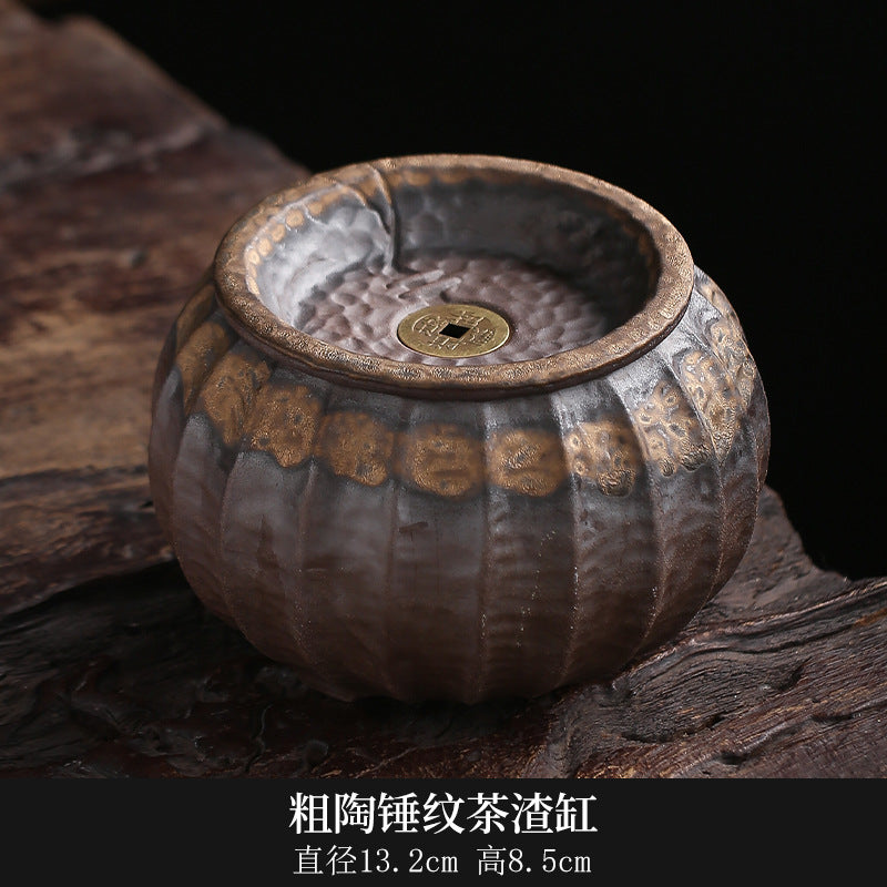 招財進寶建水陶瓷茶室大號茶渣缸乾泡台废水缸茶洗茶渣缸帶蓋過濾