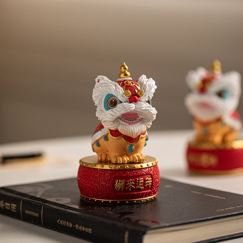 中國特色禮物 國潮舞獅 高級感 狮来运转 創意擺件