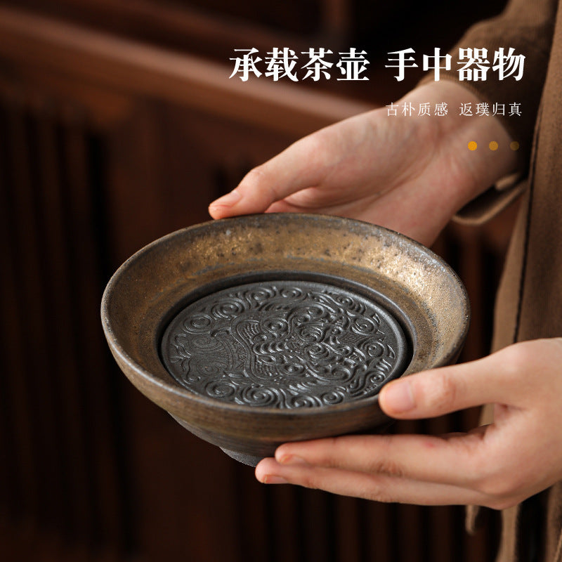 藤編壺墊粗陶壺承儲水式幹泡臺紫砂壺茶壺底座壺托茶具