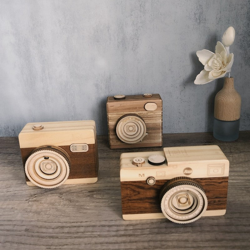 木質復古相機筆筒音樂盒手工木制擺件音樂盒紀念禮品