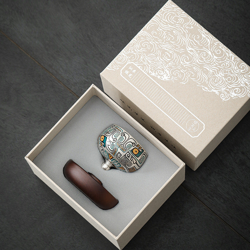 999純銀茶杯單杯時來運轉鎏銀陶瓷茶具高端主人杯360度可旋轉杯