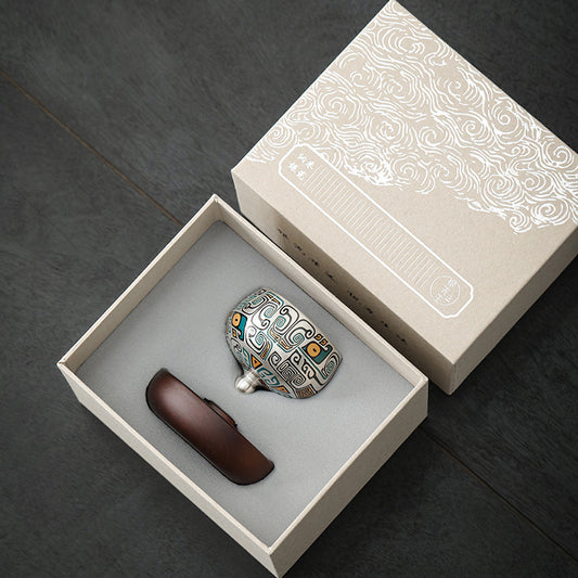 999純銀茶杯單杯時來運轉鎏銀陶瓷茶具高端主人杯360度可旋轉杯