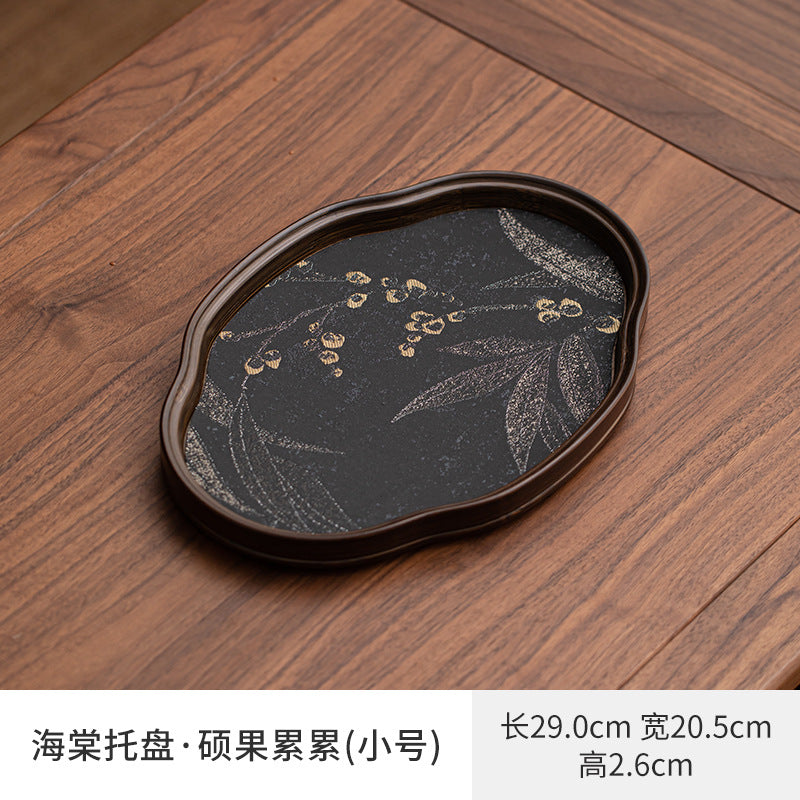 高檔竹編海棠托盤家用長方形碩果累累茶托盤幹泡台復古茶盤台