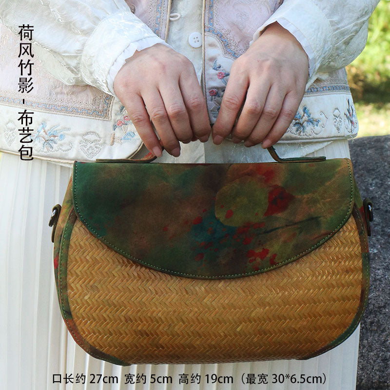 國風香雲紗布藝竹編手提包竹工藝品女士包