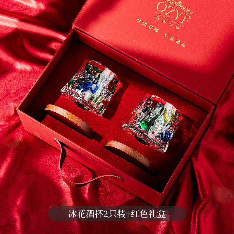 彩繪旋轉玻璃水杯禮盒組輕奢高檔情侶杯