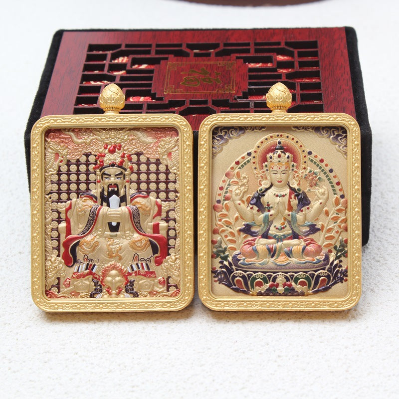 龍五爺唐卡吊墜黃銅鎏金五爺八大守護神雙面立體唐卡吊墜掛件墜子