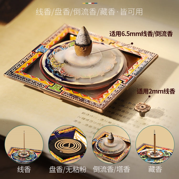 藏式五彩壇城香盤香插香座家用室內熏香藏香線香託盤擺件