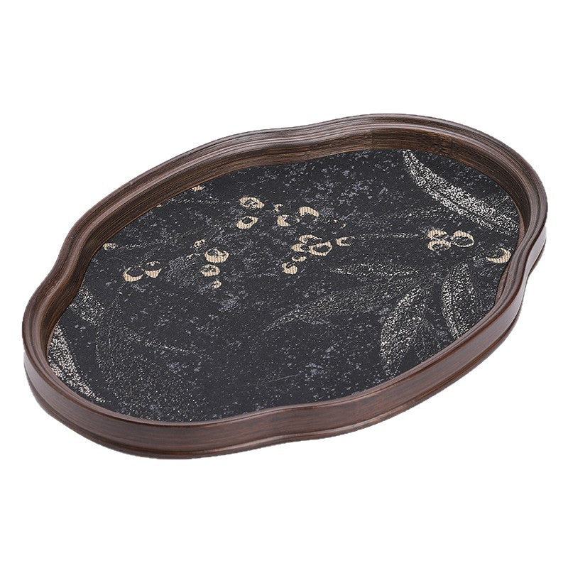 高檔竹編海棠托盤家用長方形碩果累累茶托盤幹泡台復古茶盤台