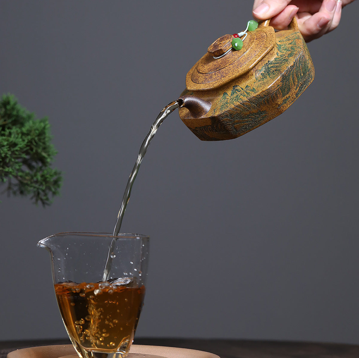 龍骨金砂高溫柴燒手工觀山滿刻華亭泡茶壺