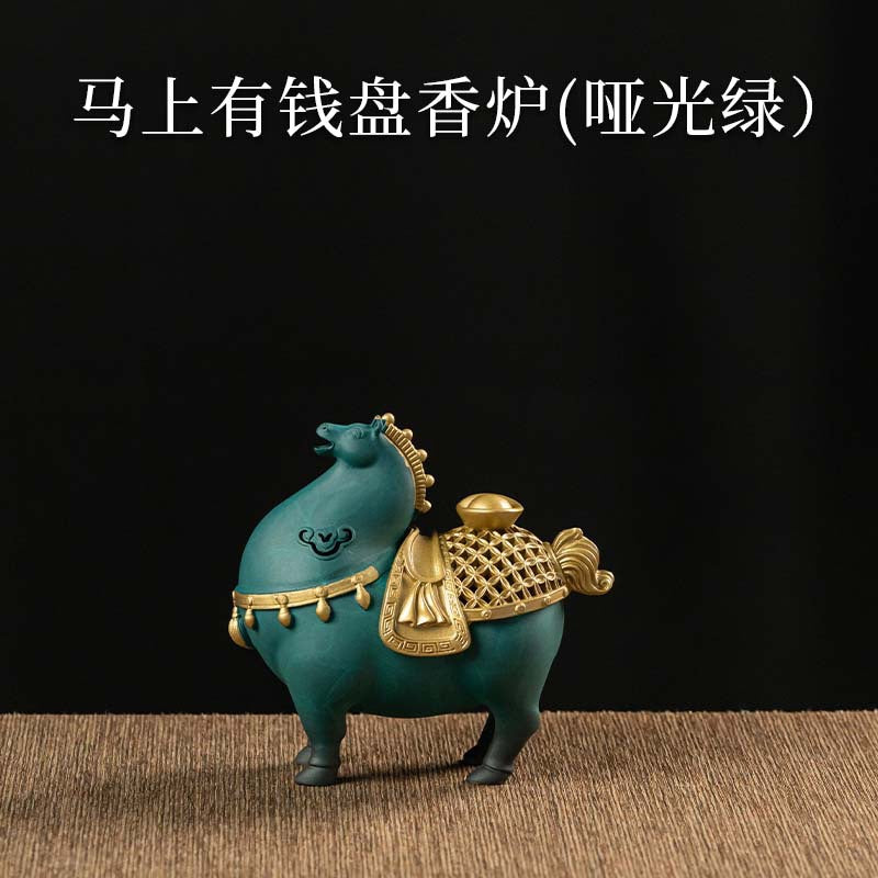 馬上有钱 创意盤香爐 家用室內茶道香熏爐擺件 香插盤托 檀香沉香熏香