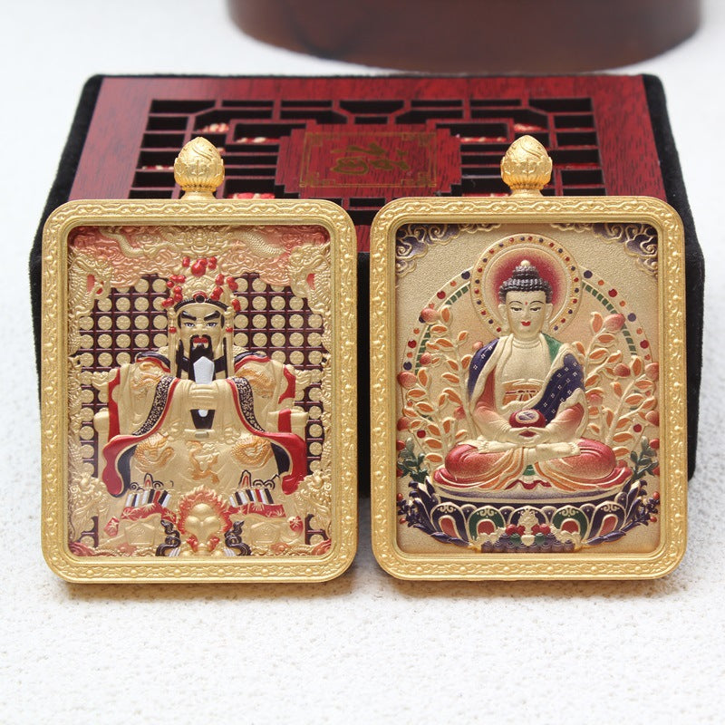 龍五爺唐卡吊墜黃銅鎏金五爺八大守護神雙面立體唐卡吊墜掛件墜子