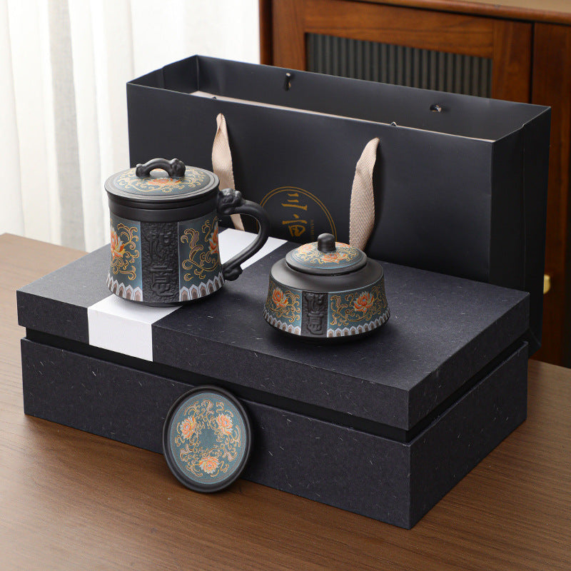 紫砂茶杯带盖过滤茶水分离杯家用个人专用高档办公杯马克杯泡茶杯