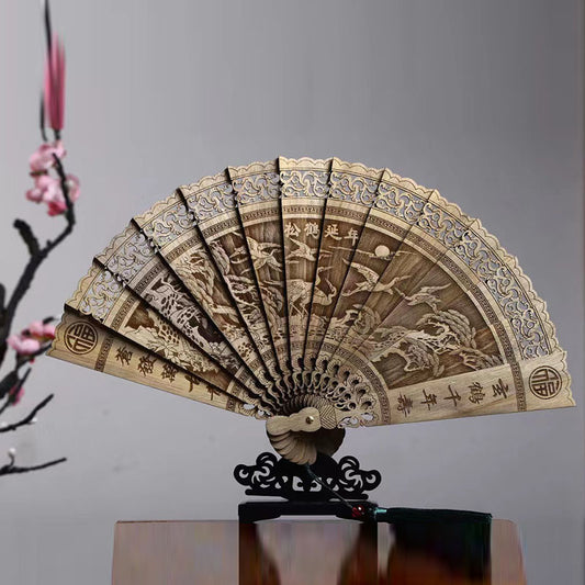 金絲楠木鏤空雕刻古典風摺扇工藝品擺件