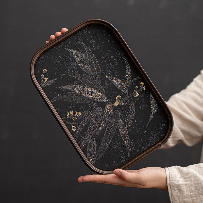 高檔竹編海棠托盤家用長方形碩果累累茶托盤幹泡台復古茶盤台