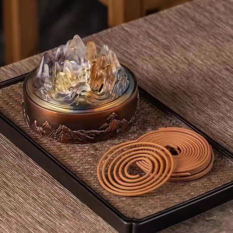 紫銅平底琉璃博山爐家用室內盤香爐打香篆香薰爐琉璃香薰爐