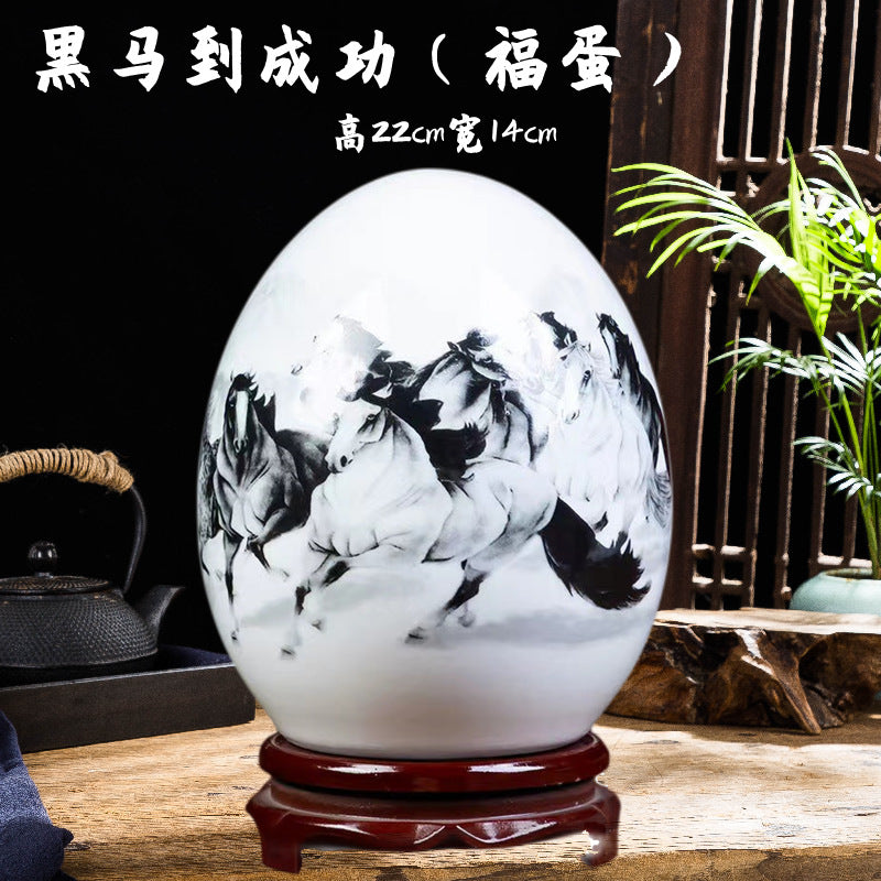 现代新中式客厅家居装饰品摆件创意陶瓷鸡蛋工艺品书房博古架摆设