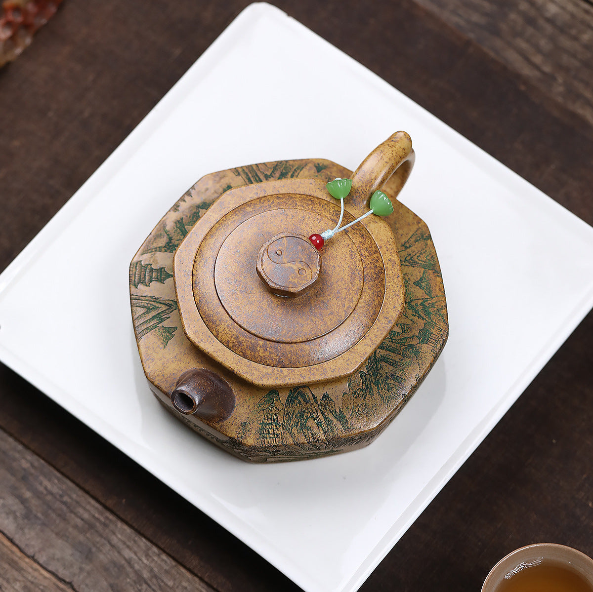 龍骨金砂高溫柴燒手工觀山滿刻華亭泡茶壺