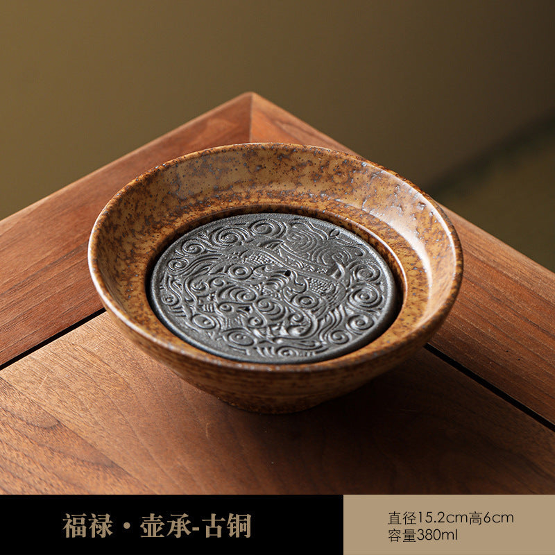 藤編壺墊粗陶壺承儲水式幹泡臺紫砂壺茶壺底座壺托茶具