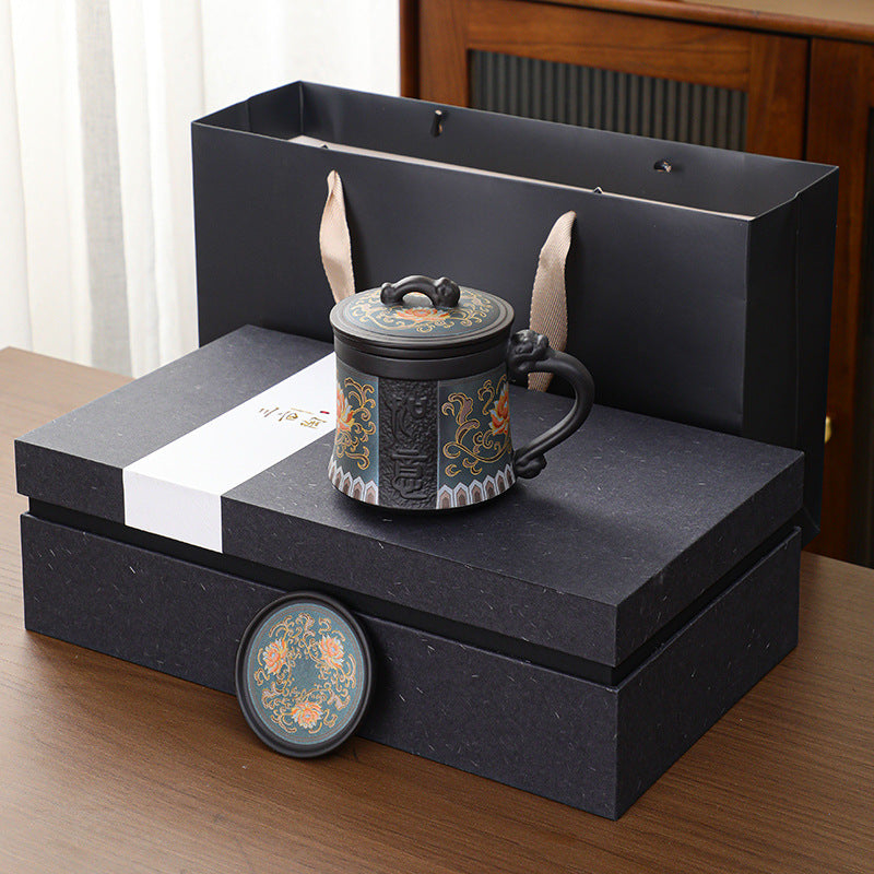 紫砂茶杯带盖过滤茶水分离杯家用个人专用高档办公杯马克杯泡茶杯