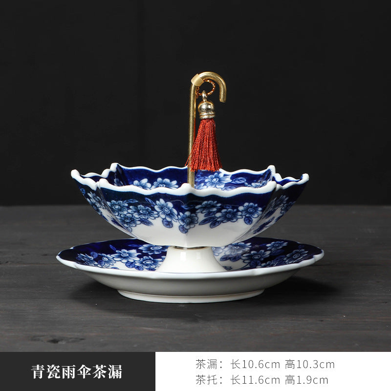 雨傘茶漏功夫茶具配件陶瓷過咖啡濾器茶隔擺件