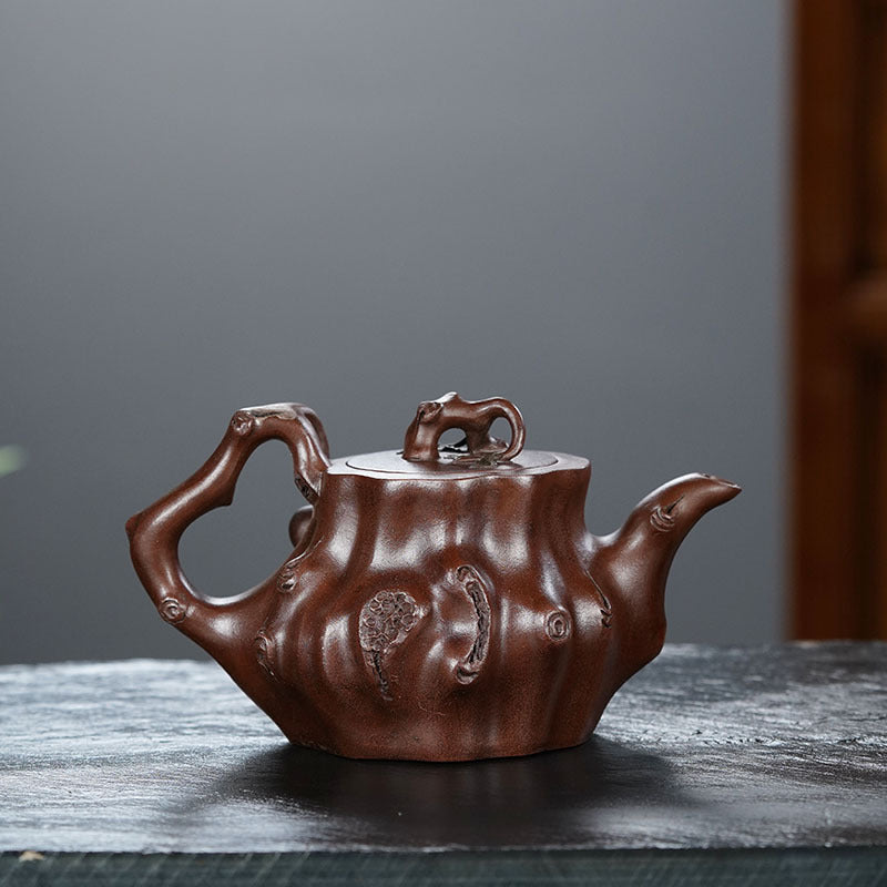 紫砂仿老壺高檔復古壽桃樹樁紫砂壺老紫泥壺茶器功夫茶具