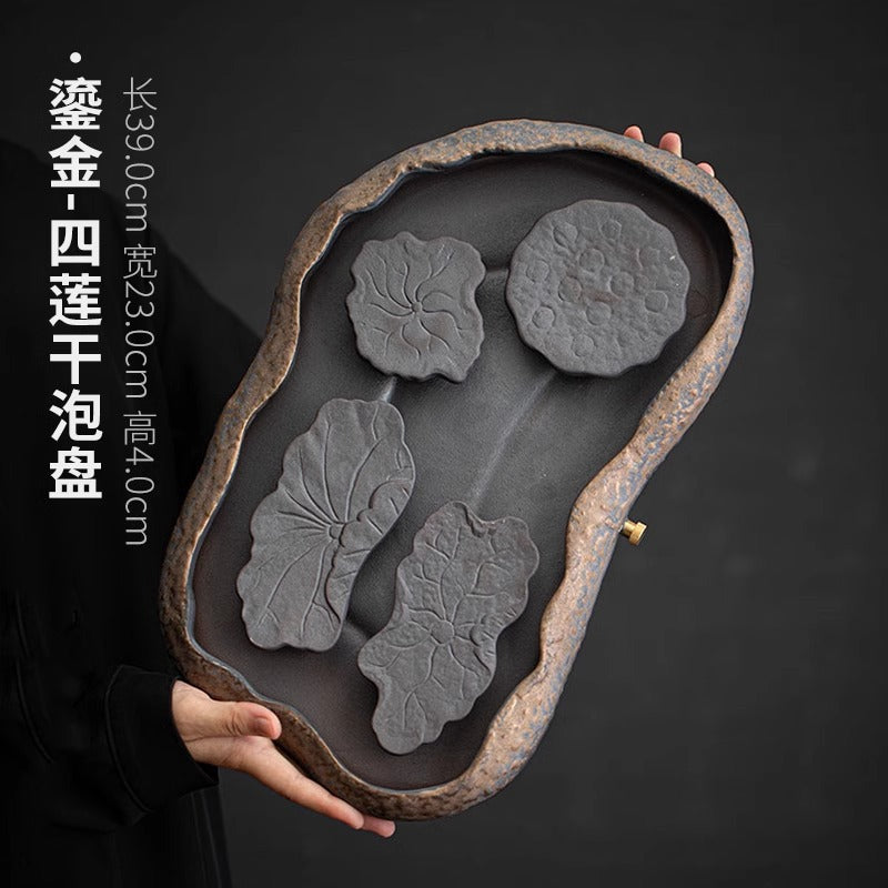 陶瓷茶盤新中式小型家用泡茶杯託盤辦公室排水輕奢高端功夫茶台盤