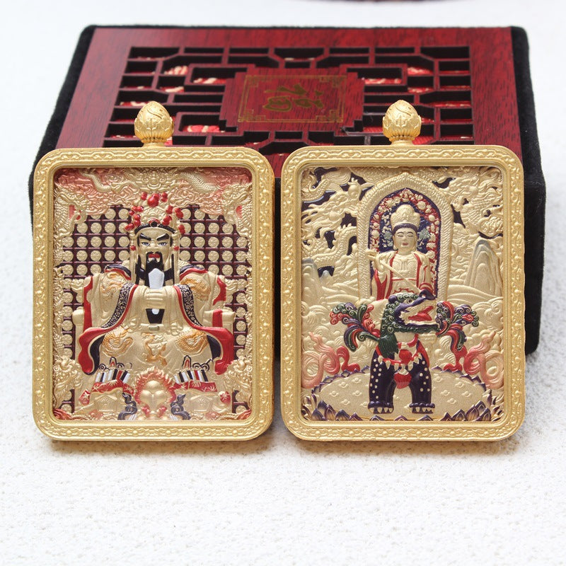 龍五爺唐卡吊墜黃銅鎏金五爺八大守護神雙面立體唐卡吊墜掛件墜子