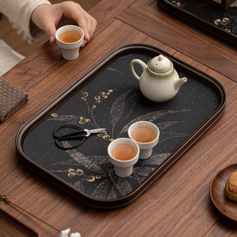 高檔竹編海棠托盤家用長方形碩果累累茶托盤幹泡台復古茶盤台