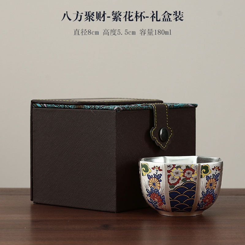 故宮文創高檔主人杯單杯鎏銀陶瓷茶杯